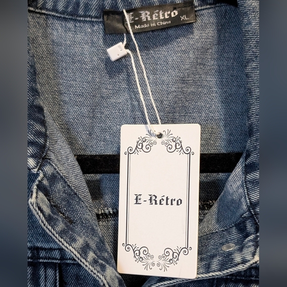 NWT E Retro Denim Vest With Gray Lace And Lining Shark Bite Hem - Picture 7 of 13